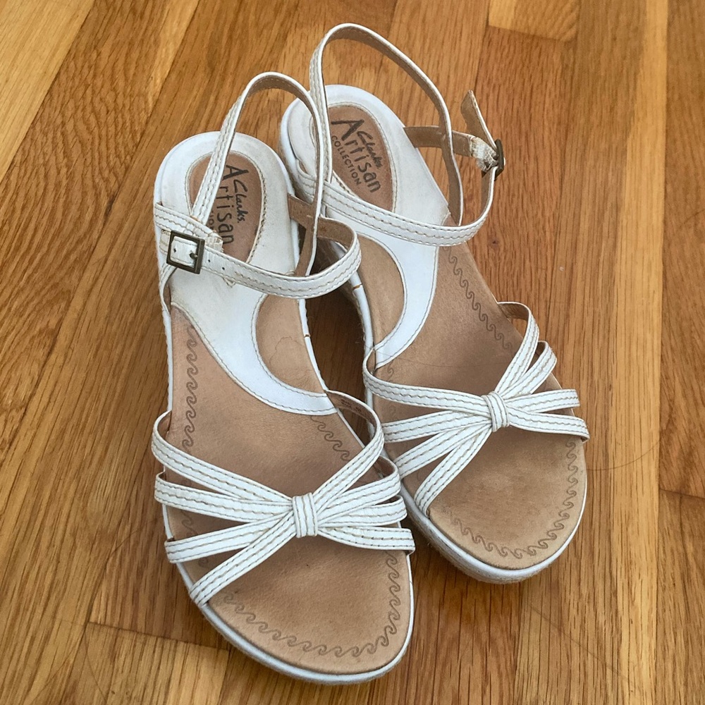 Clarks White Wedge Sandal